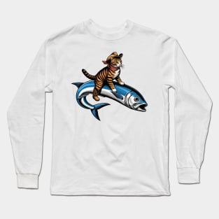 Meowdy Texas Cowboy Rodeo Cat Ride On Sardine Long Sleeve T-Shirt